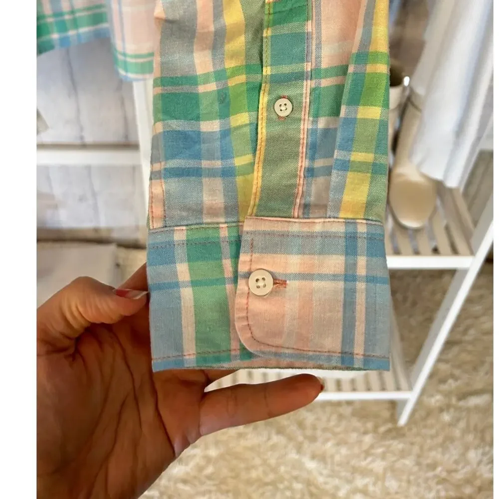 Falls Creek Stretch Men's Size L No Tuck Pastel Plaid Button Up Shirt #0282 - Picture 6 of 11